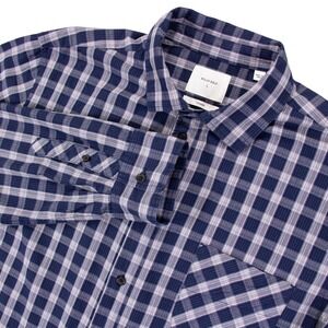 Billy Reid Mens L Standard Fit Blue Plaid‎ Check Cotton Long Sleeve Shirt
